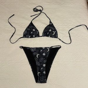 Plus Sun & Moon Print Triangle Thong Bikini Swimsuit